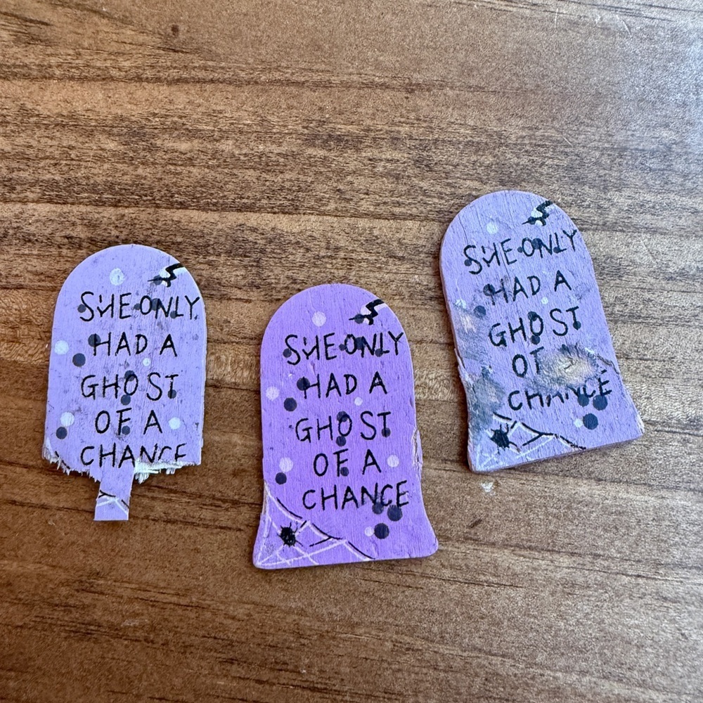 Lavender Wooden Ghost Phrase Charms - Set of 3